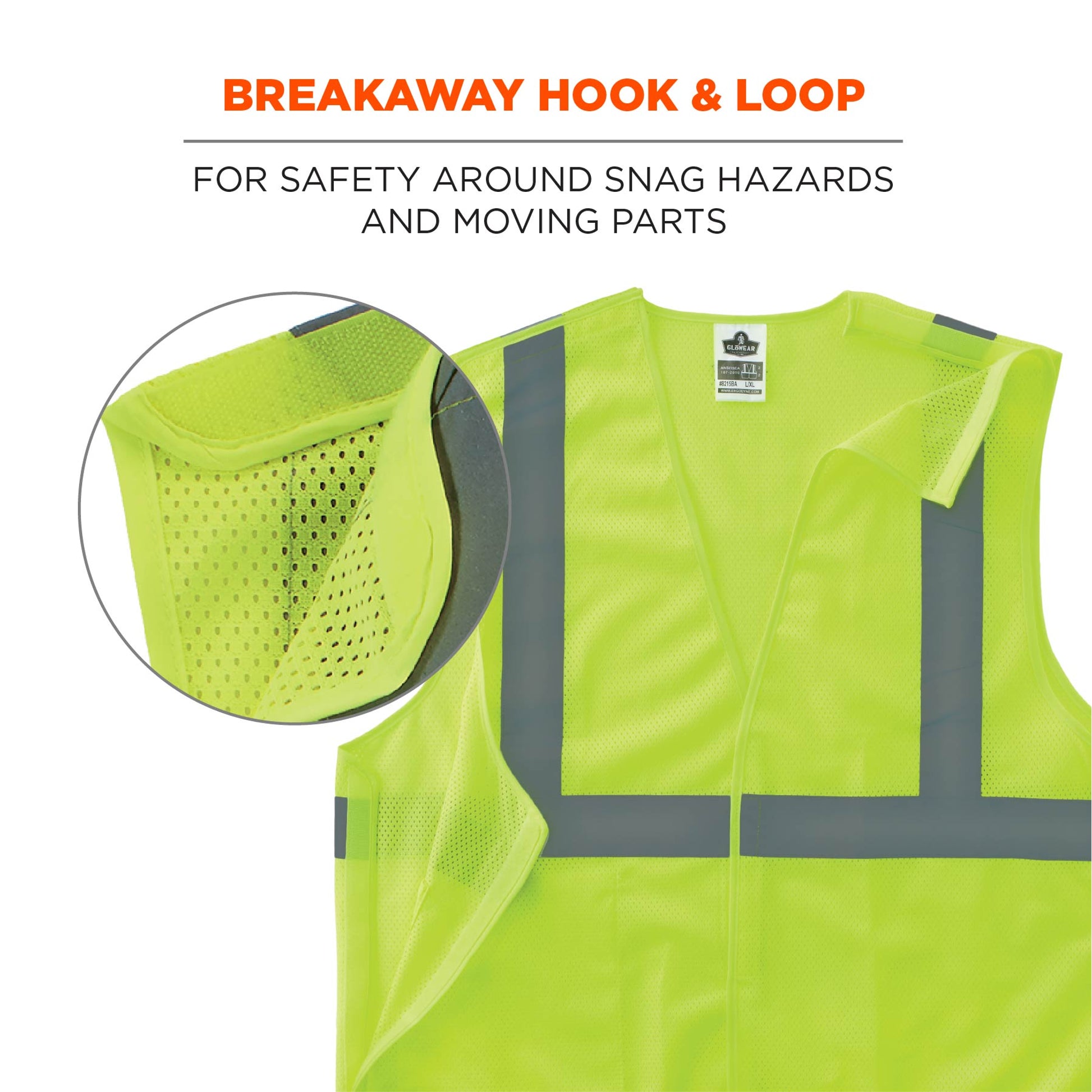 Ergodyne GloWear 8215BA-S Breakaway Mesh Hi-Vis Safety Vest - Type R, Class 2, Economy, Single Size - Lime
