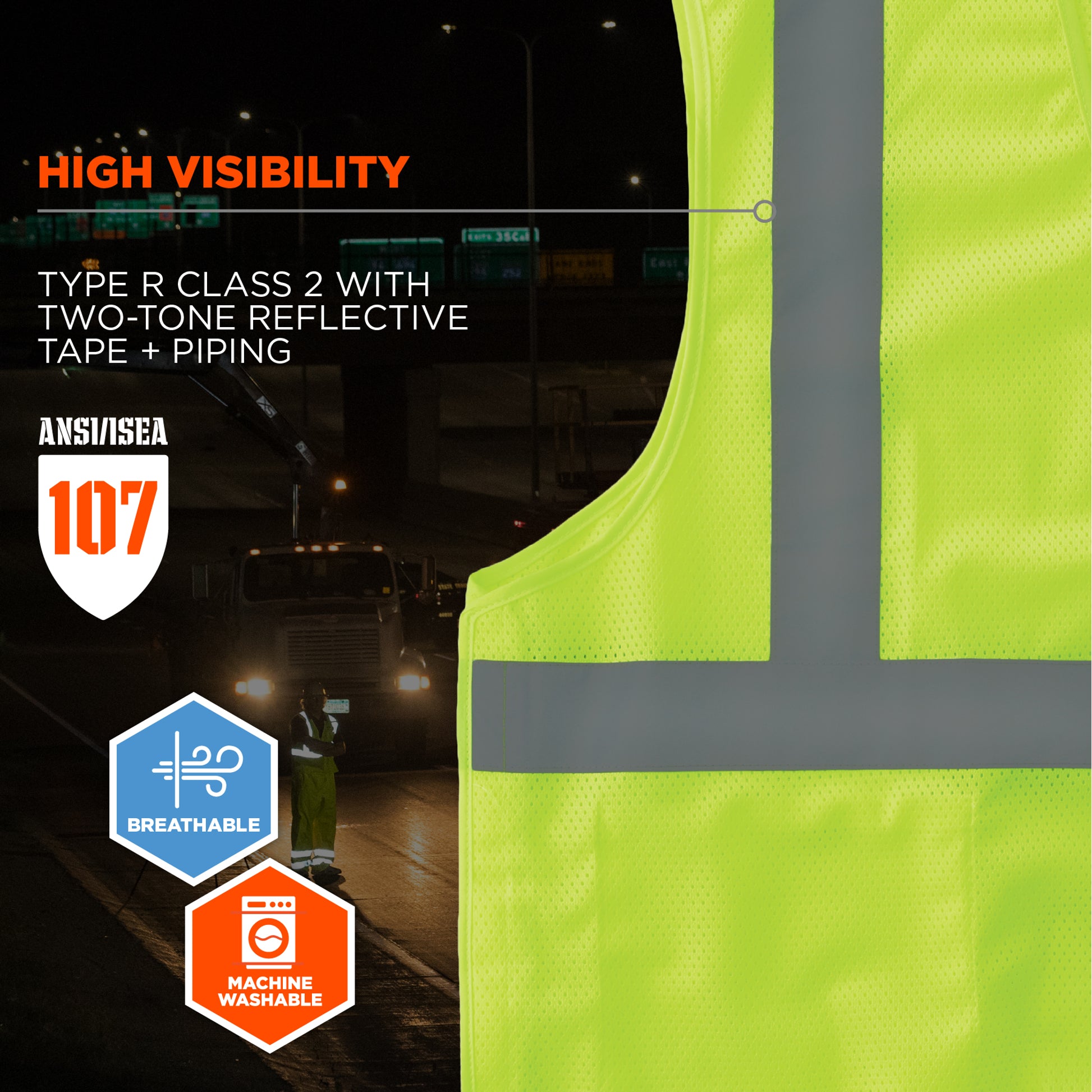 Ergodyne GloWear 8215BA-S Breakaway Mesh Hi-Vis Safety Vest - Type R, Class 2, Economy, Single Size - Lime