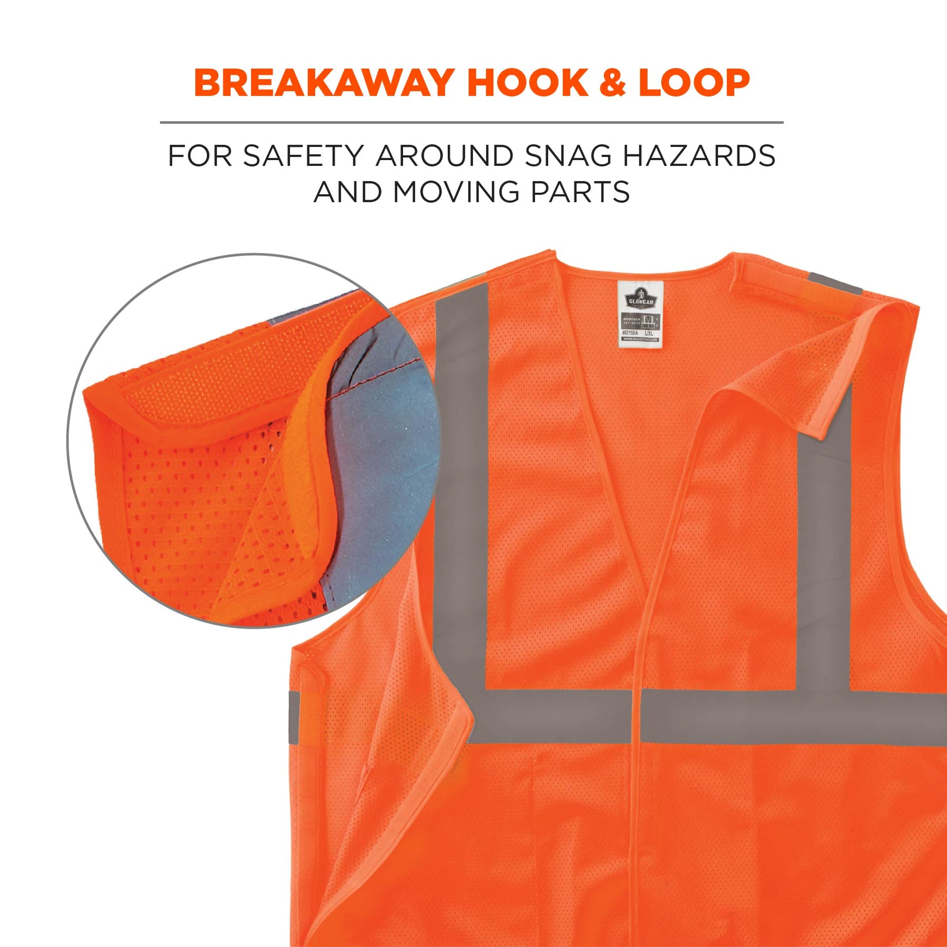 Ergodyne GloWear 8215BA-S Breakaway Mesh Hi-Vis Safety Vest - Type R, Class 2, Economy, Single Size - Orange