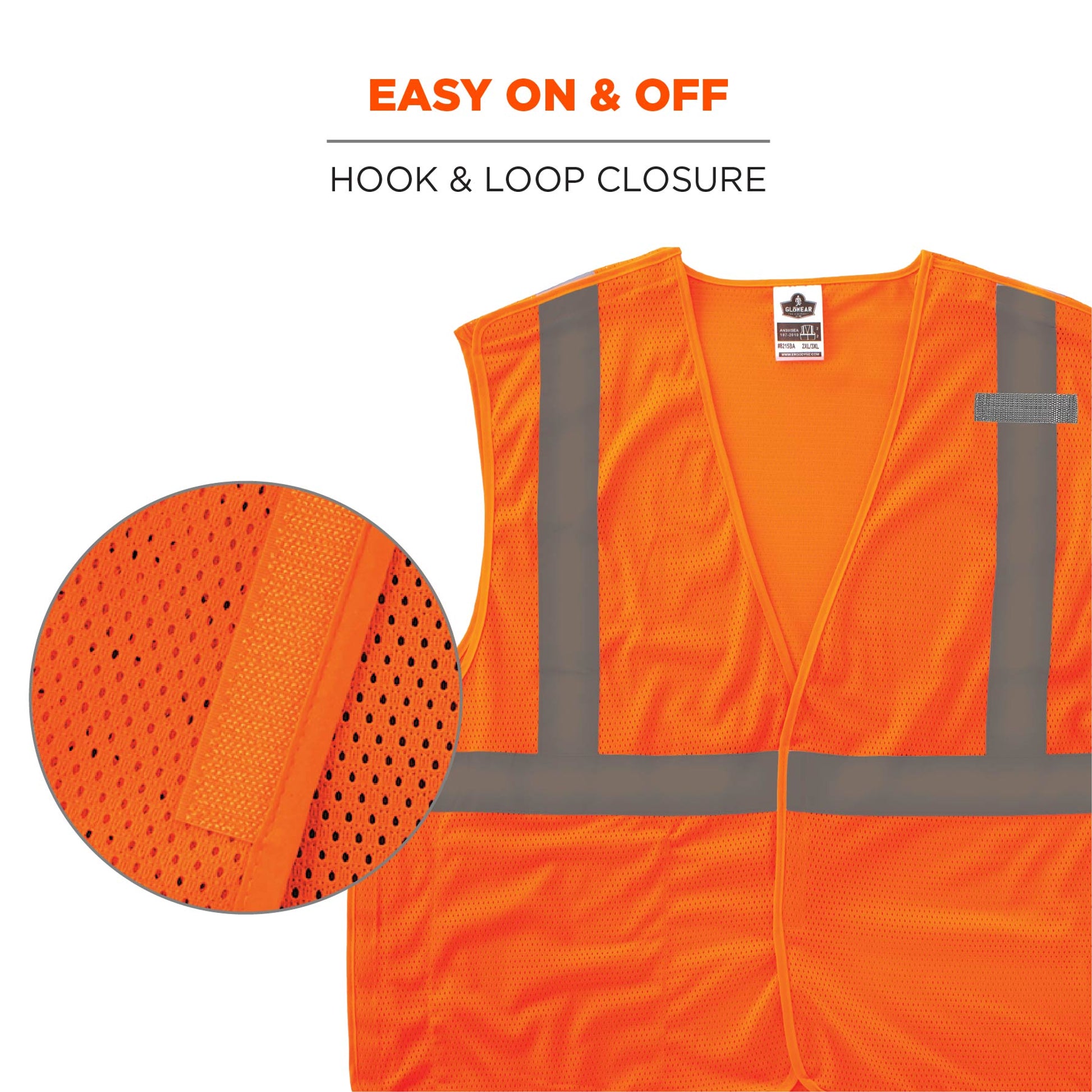 Ergodyne GloWear 8215BA-S Breakaway Mesh Hi-Vis Safety Vest - Type R, Class 2, Economy, Single Size - Orange