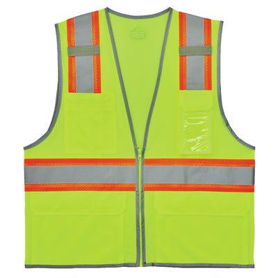 Ergodyne GloWear 8246Z-S Two-Tone Mesh Hi-Vis Safety Vest - Type R, Class 2, Zipper, Reflective Binding, Single Size - Lime
