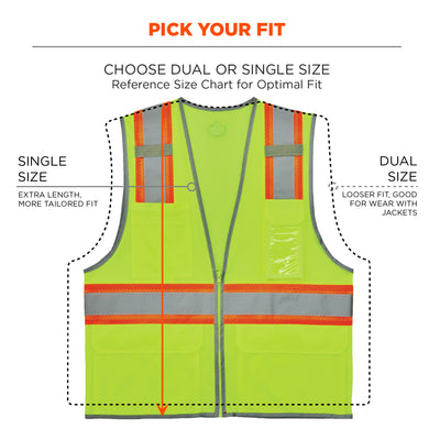 Ergodyne GloWear 8246Z-S Two-Tone Mesh Hi-Vis Safety Vest - Type R, Class 2, Zipper, Reflective Binding, Single Size - Lime