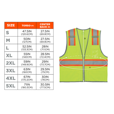 Ergodyne GloWear 8246Z-S Two-Tone Mesh Hi-Vis Safety Vest - Type R, Class 2, Zipper, Reflective Binding, Single Size - Lime