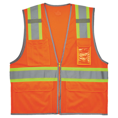 Ergodyne GloWear 8246Z-S Two-Tone Mesh Hi-Vis Safety Vest - Type R, Class 2, Zipper, Reflective Binding, Single Size - Orange