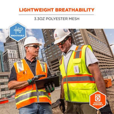 Ergodyne GloWear 8246Z-S Two-Tone Mesh Hi-Vis Safety Vest - Type R, Class 2, Zipper, Reflective Binding, Single Size - Orange