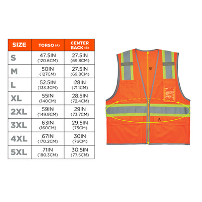 Ergodyne GloWear 8246Z-S Two-Tone Mesh Hi-Vis Safety Vest - Type R, Class 2, Zipper, Reflective Binding, Single Size - Orange
