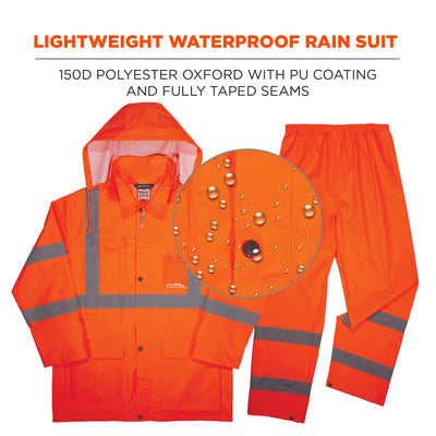 Ergodyne GloWear 8376K Lightweight Hi-Vis Rain Suit - Orange