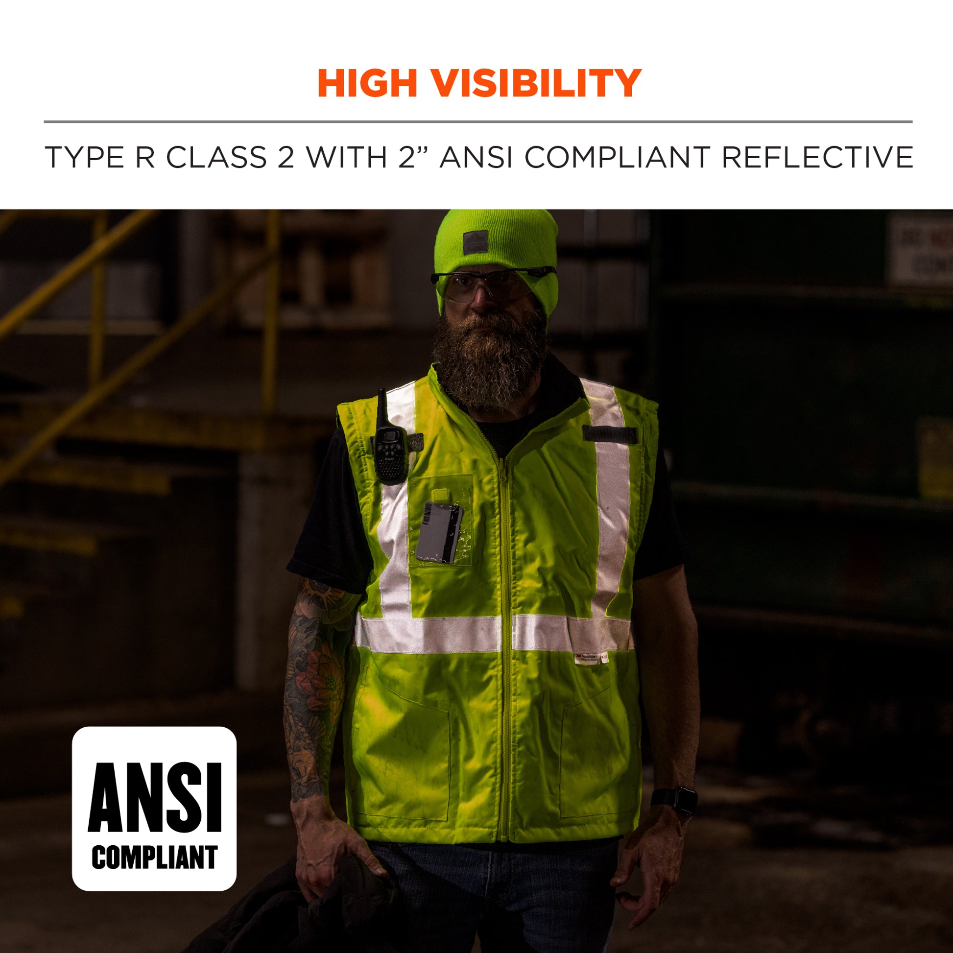 Ergodyne GloWear 8287 Hi-Vis Winter Jacket and Vest with Detachable Sleeves - Type R, Class 2 - Lime