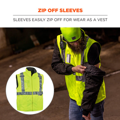 Ergodyne GloWear 8287 Hi-Vis Winter Jacket and Vest with Detachable Sleeves - Type R, Class 2 - Lime