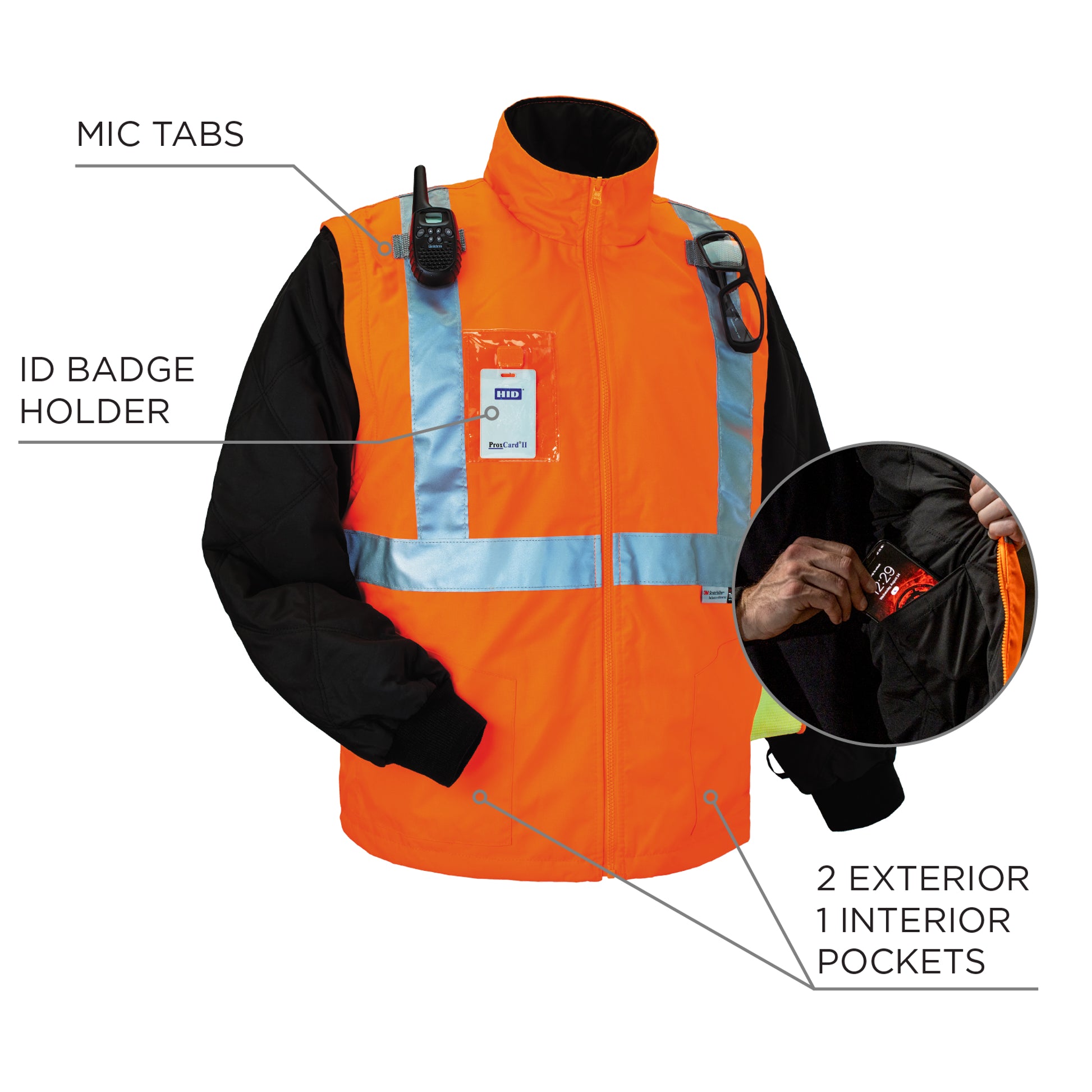 Ergodyne GloWear 8287 Hi-Vis Winter Jacket and Vest with Detachable Sleeves - Type R, Class 2 - Orange