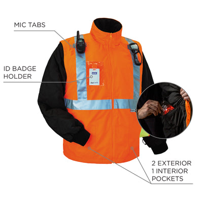 Ergodyne GloWear 8287 Hi-Vis Winter Jacket and Vest with Detachable Sleeves - Type R, Class 2 - Orange