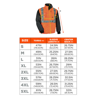 Ergodyne GloWear 8287 Hi-Vis Winter Jacket and Vest with Detachable Sleeves - Type R, Class 2 - Orange