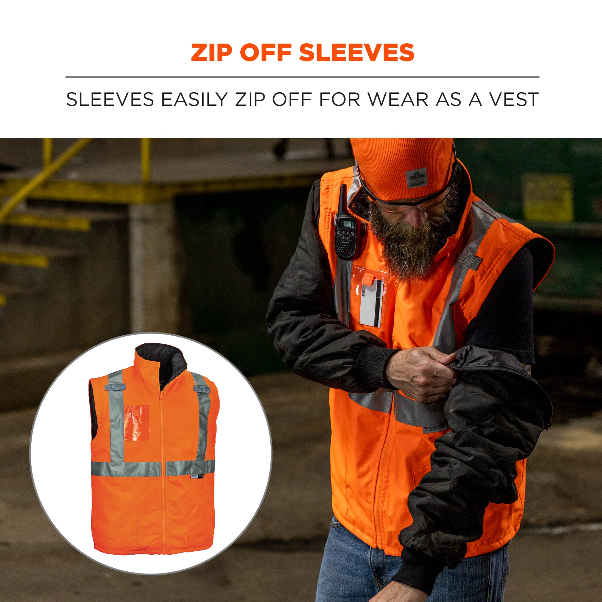 Ergodyne GloWear 8287 Hi-Vis Winter Jacket and Vest with Detachable Sleeves - Type R, Class 2 - Orange