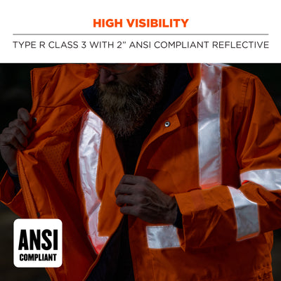 Ergodyne GloWear 8388 4-in-1 Hi-Vis Winter Jacket Parka with Black Bottom - Type R, Class 3/2 - Orange
