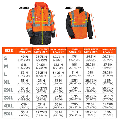 Ergodyne GloWear 8388 4-in-1 Hi-Vis Winter Jacket Parka with Black Bottom - Type R, Class 3/2 - Orange