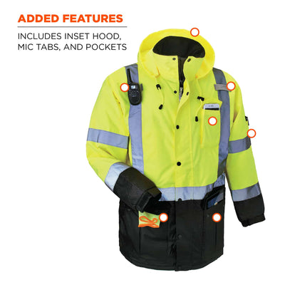 Ergodyne GloWear 8384 Hi-Vis Winter Jacket Quilted Parka - Type R, Class 3 - Lime