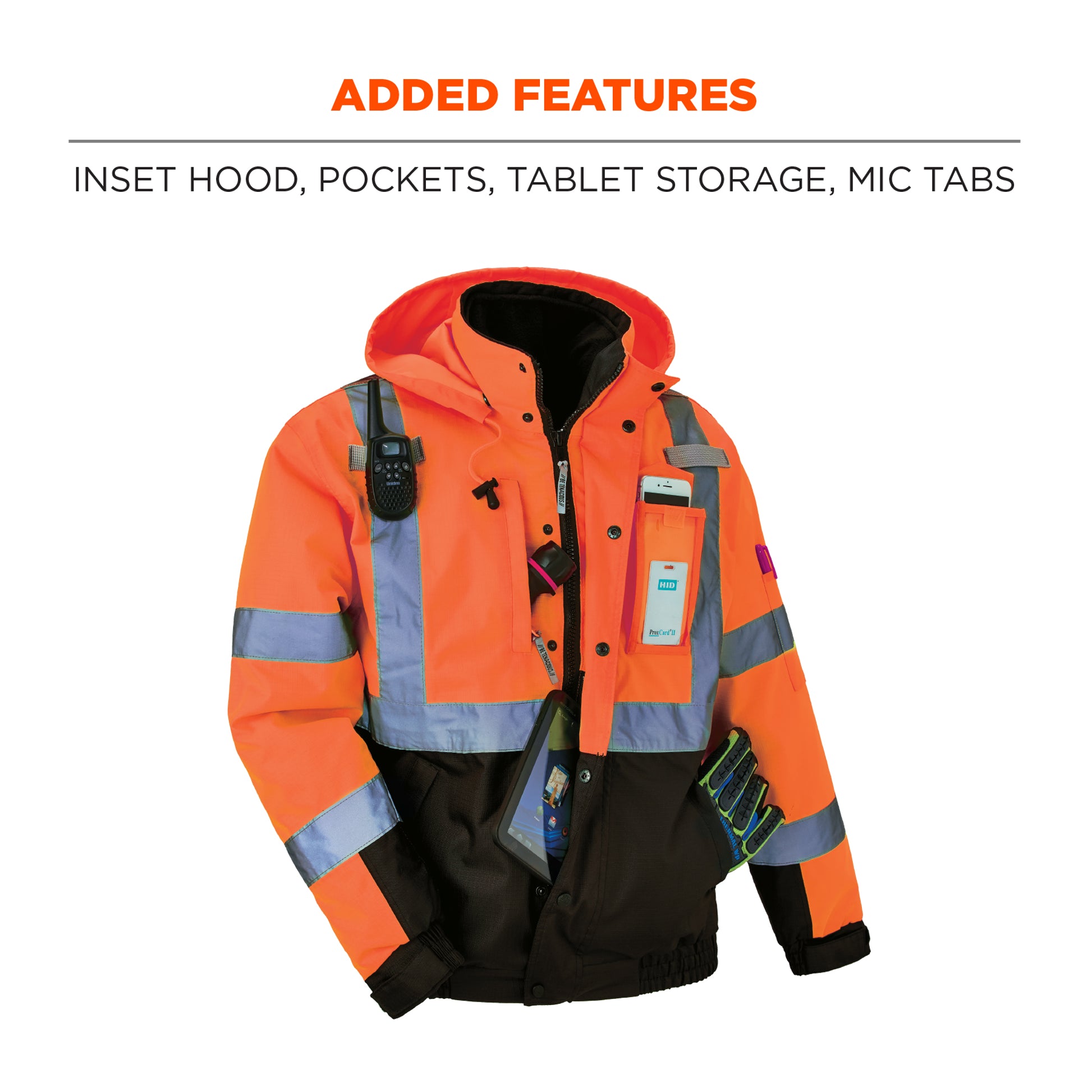 Ergodyne GloWear 8381 4-in-1 Hi-Vis Winter Bomber Jacket - Type R, Class 3 - Orange