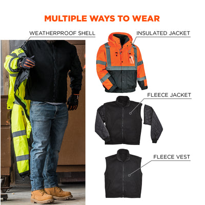 Ergodyne GloWear 8381 4-in-1 Hi-Vis Winter Bomber Jacket - Type R, Class 3 - Orange