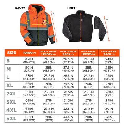 Ergodyne GloWear 8381 4-in-1 Hi-Vis Winter Bomber Jacket - Type R, Class 3 - Orange