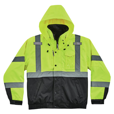 Ergodyne GloWear 8381 4-in-1 Hi-Vis Winter Bomber Jacket - Type R, Class 3 - Lime
