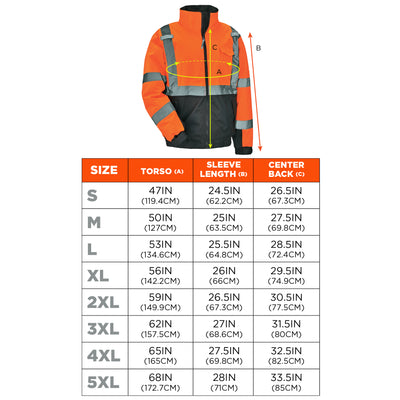 Ergodyne GloWear 8377 Hi-Vis Winter Bomber Jacket - Type R, Class 3 - Orange