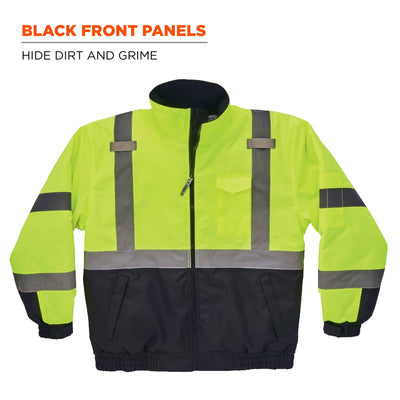 Ergodyne GloWear 8377 Hi-Vis Winter Bomber Jacket - Type R, Class 3 - Lime