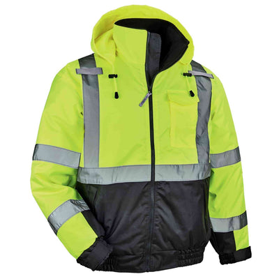 Ergodyne GloWear 8377 Hi-Vis Winter Bomber Jacket - Type R, Class 3 - Lime