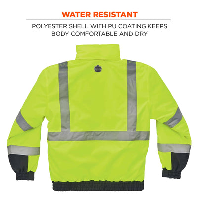 Ergodyne GloWear 8377 Hi-Vis Winter Bomber Jacket - Type R, Class 3 - Lime