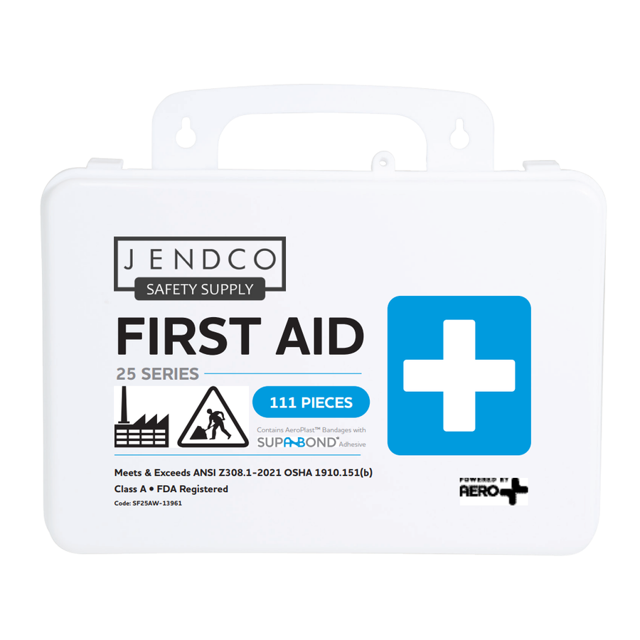 AERO SUREFILL 25 Person First Aid Kit w/ Jendco Logo - Weatherproof Plastic Case - SF25AW