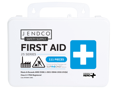 AERO SUREFILL 25 Person First Aid Kit w/ Jendco Logo - Weatherproof Plastic Case - SF25AW