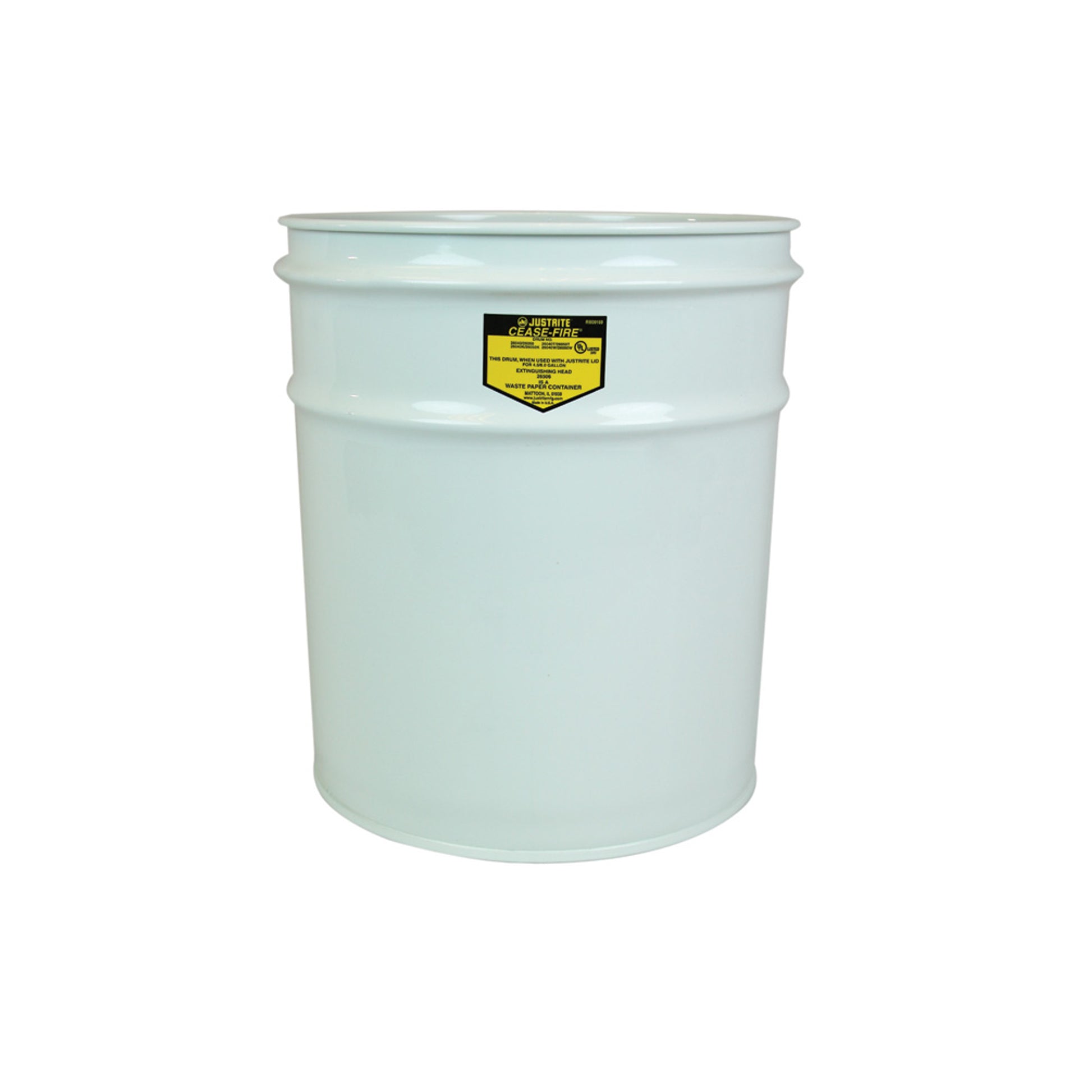 Justrite Cease-Fire Waste Receptacle - Safety Drum Can Only - 12 Gallon - White - 26001W