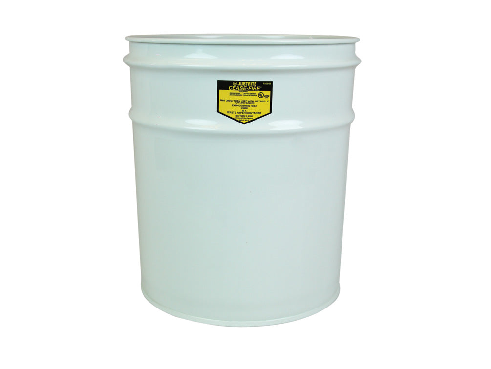 Justrite Cease-Fire Waste Receptacle - Safety Drum Can Only - 12 Gallon - White - 26001W