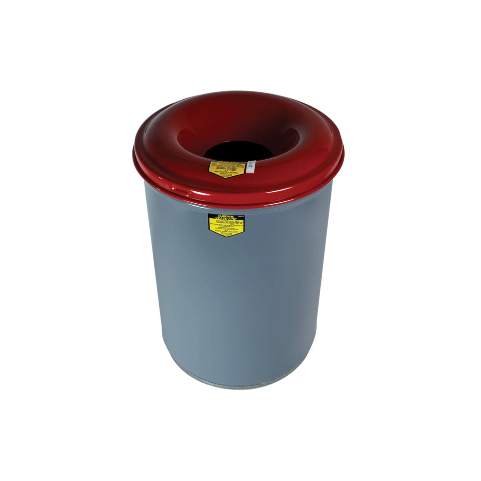 Justrite Cease-Fire Waste Receptacle - Safety Drum Can With Steel Head - 12 Gallon - Gray - 26412