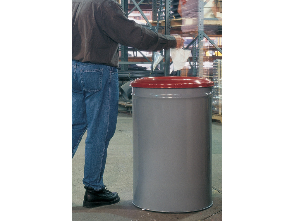 Justrite Cease-Fire Waste Receptacle - Safety Drum Can With Steel Head - 15 Gallon - Gray - 26415