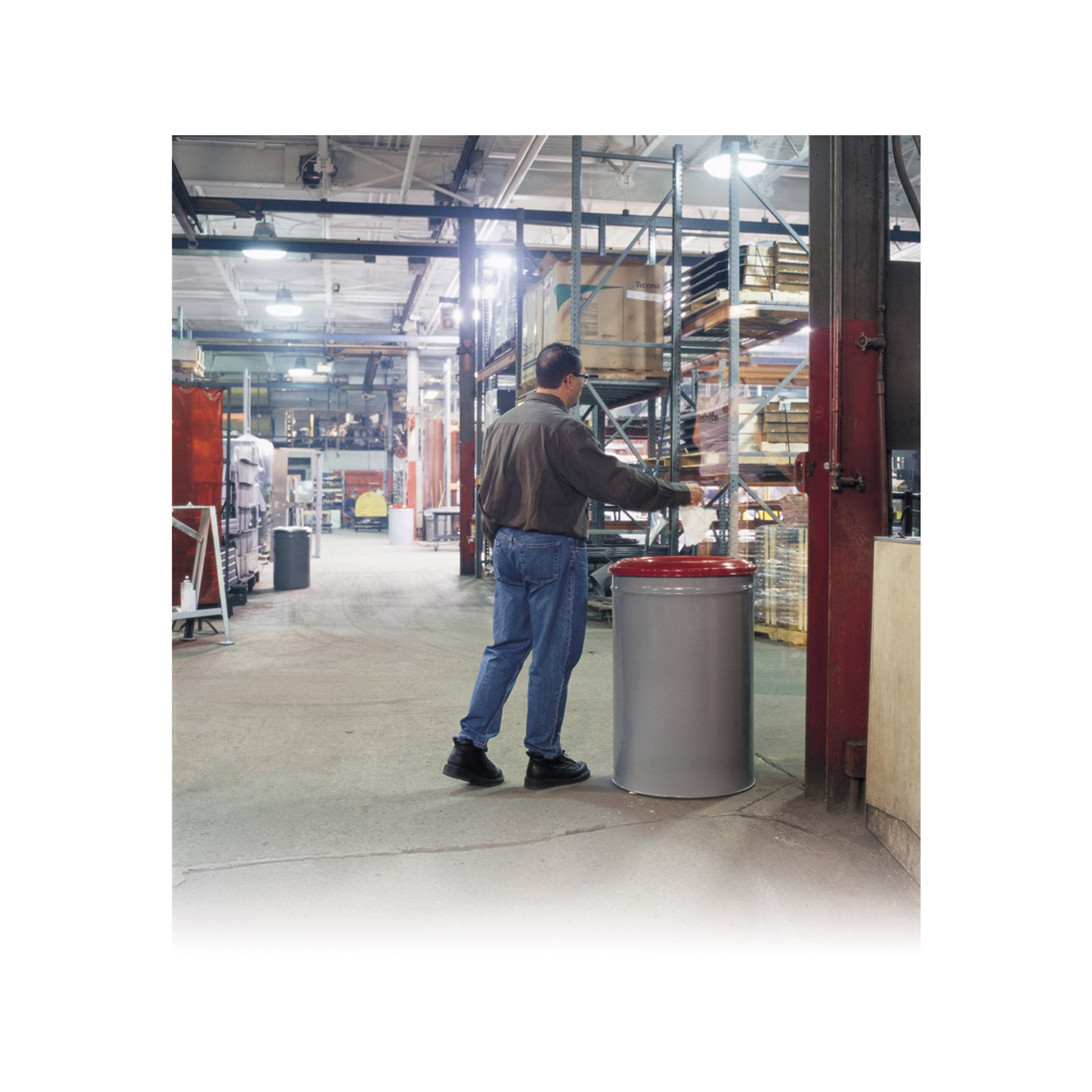 Justrite Cease-Fire Waste Receptacle - Safety Drum Can With Steel Head - 55 Gallon - Gray - 26455