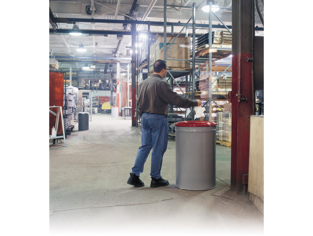 Justrite Cease-Fire Waste Receptacle - Safety Drum Can With Steel Head - 55 Gallon - Gray - 26455