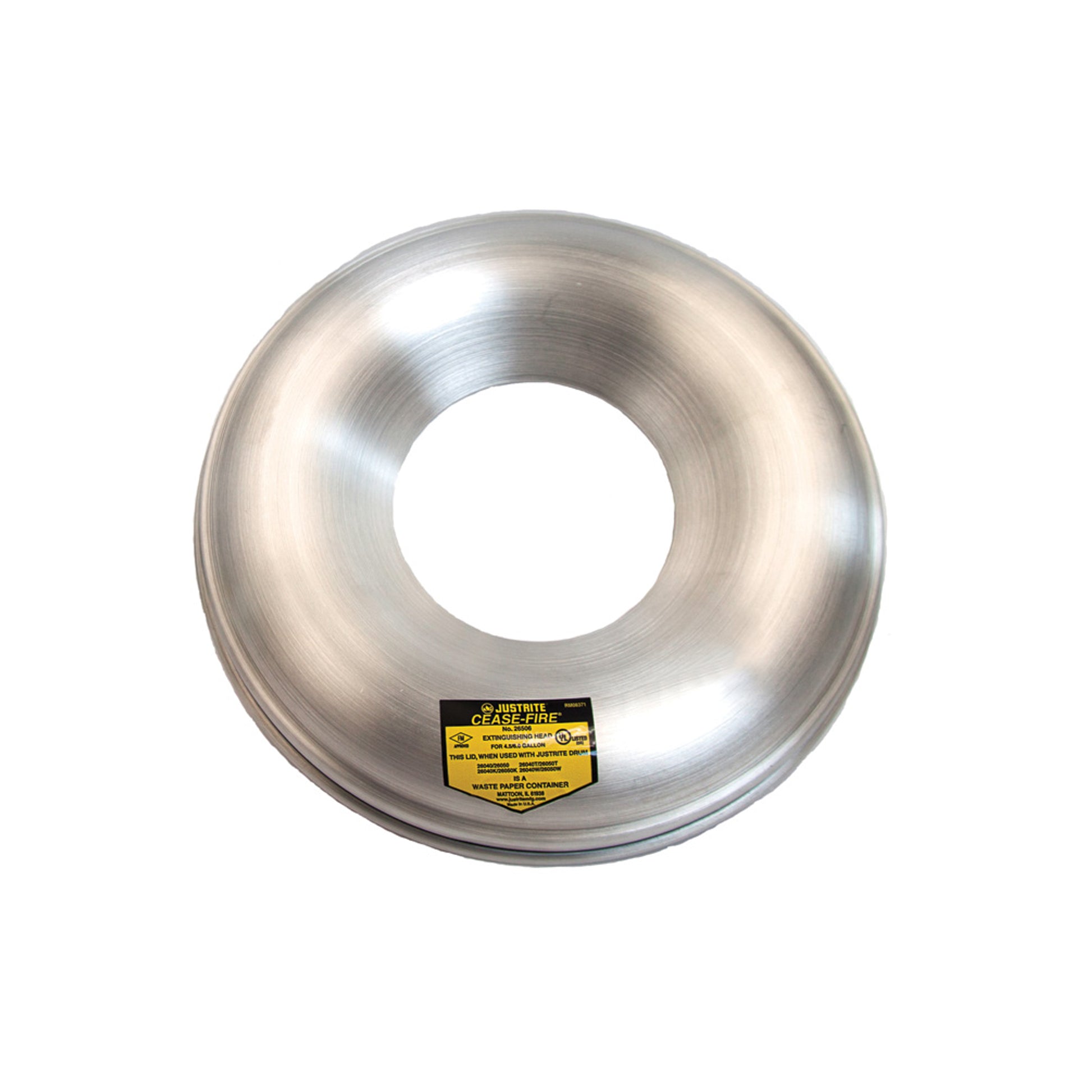 Justrite Aluminum Head For Use With Cease-Fire Waste Receptacle Safety Drum Can - 4.5 And 6 Gallon - 26506