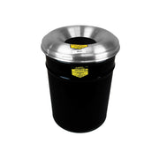 Justrite Cease-Fire Waste Receptacle - Safety Drum Can With Aluminum Head - 15 Gallon - Black - 26615K