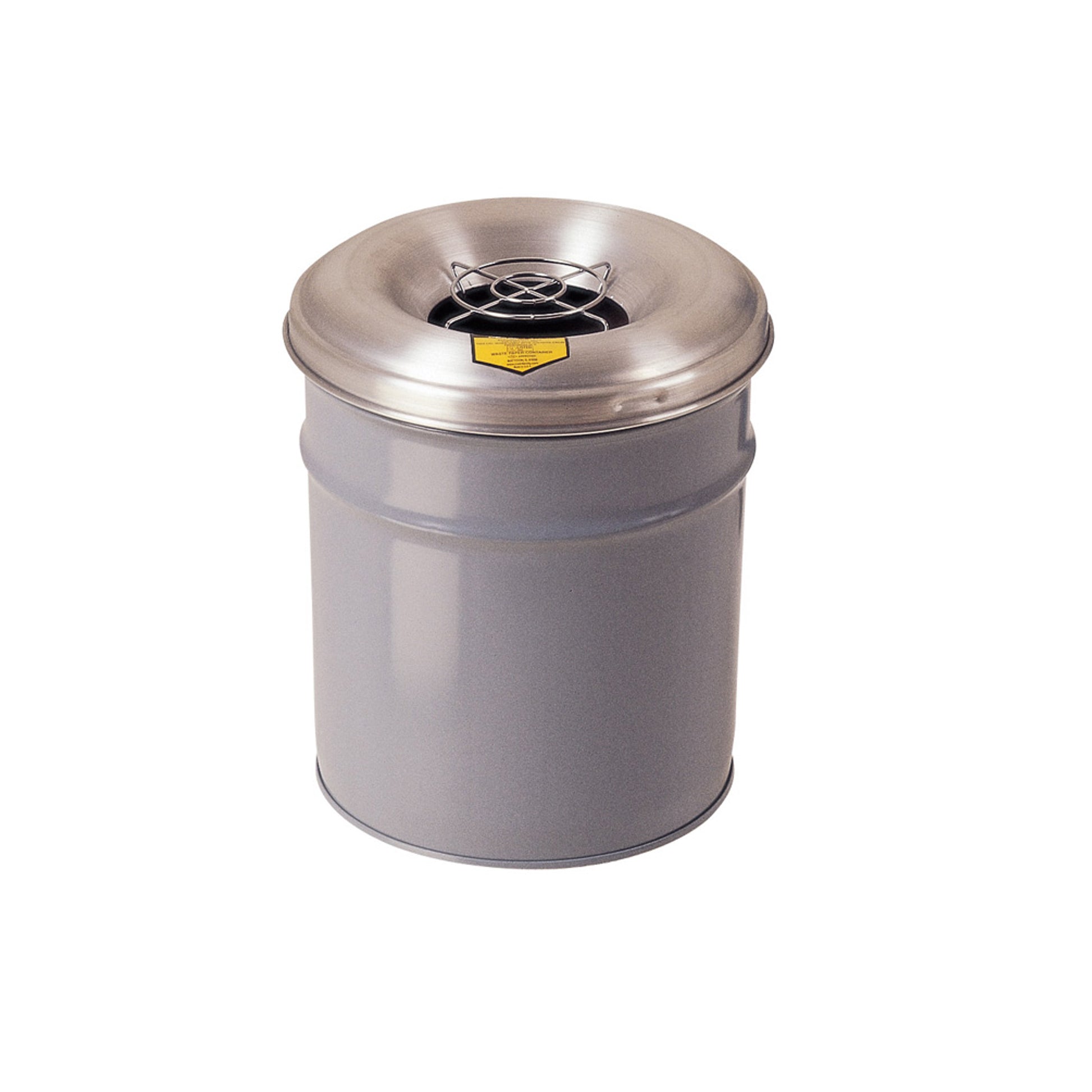 Justrite Cease-Fire Ash And Cigarette Butt Receptacle Drum With Aluminum Head W/Grill Guard - 4.5 Gal. - Gray - 26624G