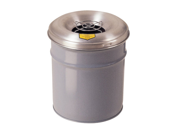 Justrite Cease-Fire Ash And Cigarette Butt Receptacle Drum With Aluminum Head W/Grill Guard - 4.5 Gal. - Gray - 26624G