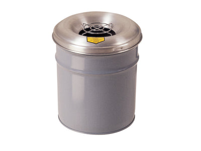 Justrite Cease-Fire Ash And Cigarette Butt Receptacle Drum With Aluminum Head W/Grill Guard - 6 Gallon - Gray - 26626G