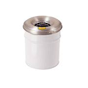 Justrite Cease-Fire Ash And Cigarette Butt Receptacle Drum With Aluminum Head W/Grill Guard - 6 Gal. - White - 26626W