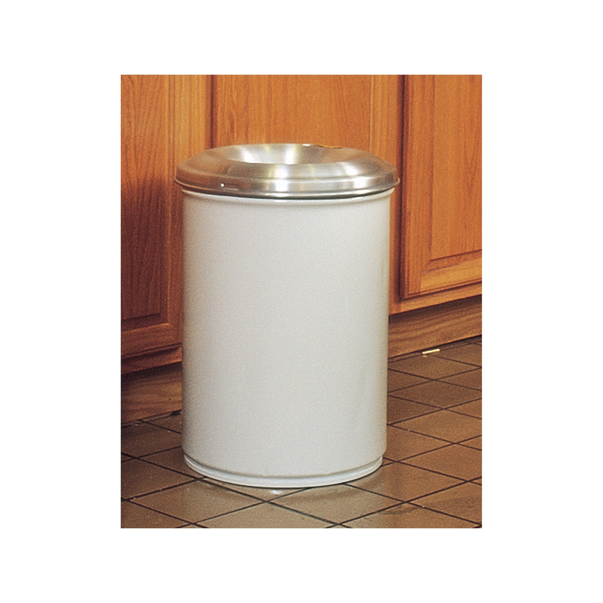 Justrite Cease-Fire Waste Receptacle - Safety Drum Can With Aluminum Head - 55 Gallon - White - 26655W