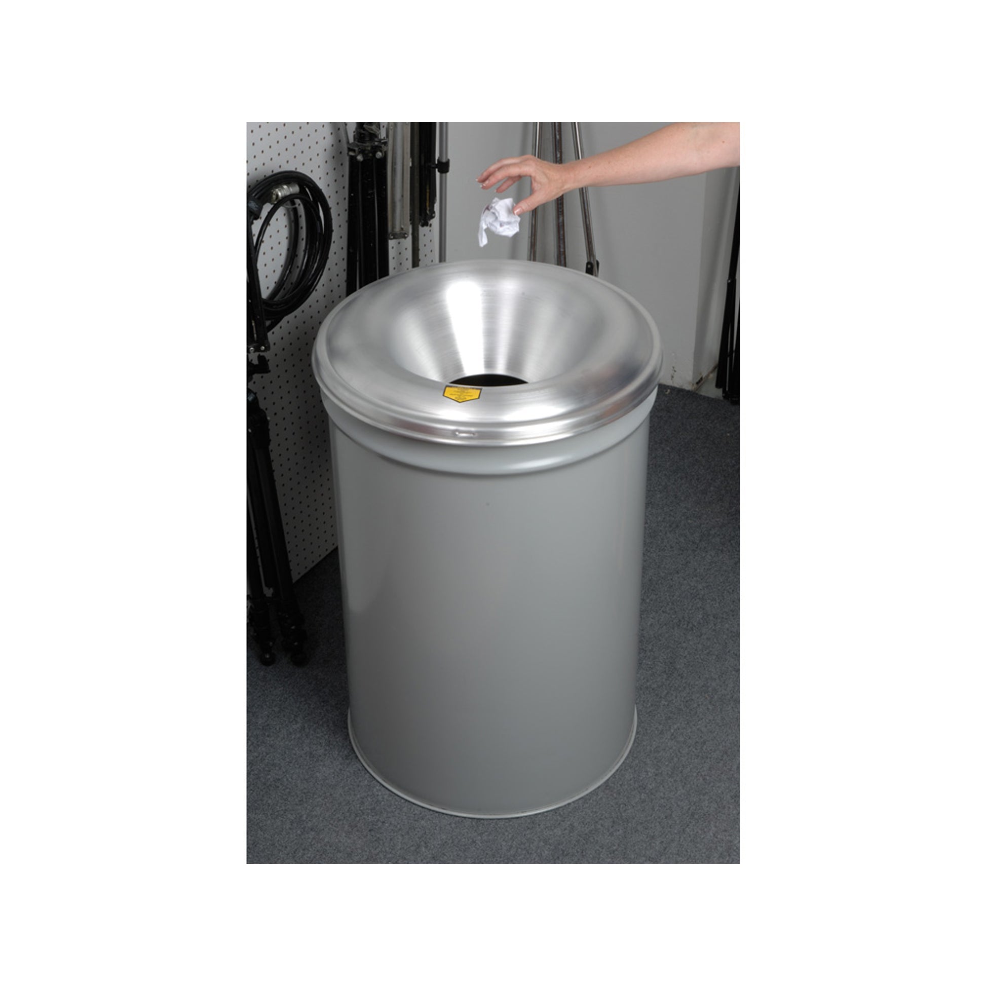 Justrite Cease-Fire Waste Receptacle - Safety Drum Can With Aluminum Head - 55 Gallon - Gray - 26655G