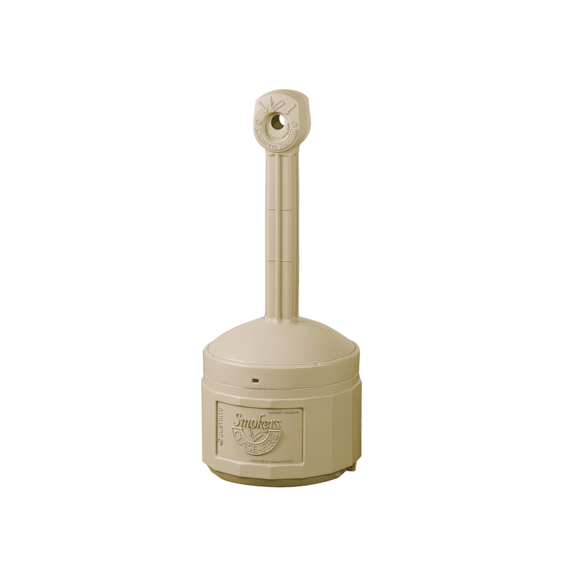 Justrite Original SmokerS Cease-Fire Cigarette Butt Receptacle - Cap. 4 Gal - W/Steel Bucket - Polyethylene - Adobe Beige - 26800B