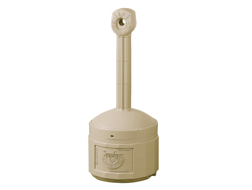 Justrite Original SmokerS Cease-Fire Cigarette Butt Receptacle - Cap. 4 Gal - W/Steel Bucket - Polyethylene - Adobe Beige - 26800B