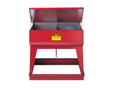 Justrite Rinse Tank - Twin Chamber Floor-Stand - Two 4-Gal Chmbrs - Foot-Operate S/C Cover - 2 Plugs - Steel - Red - 27140