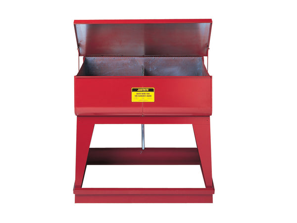 Justrite Rinse Tank - Twin Chamber Floor-Stand - Two 4-Gal Chmbrs - Foot-Operate S/C Cover - 2 Plugs - Steel - Red - 27140