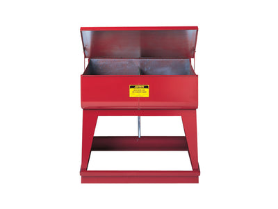 Justrite Rinse Tank - Twin Chamber Floor-Stand - Two 9-Gal Chmbrs - Foot-Operate S/C Cover - 2 Plugs - Steel - Red - 27260