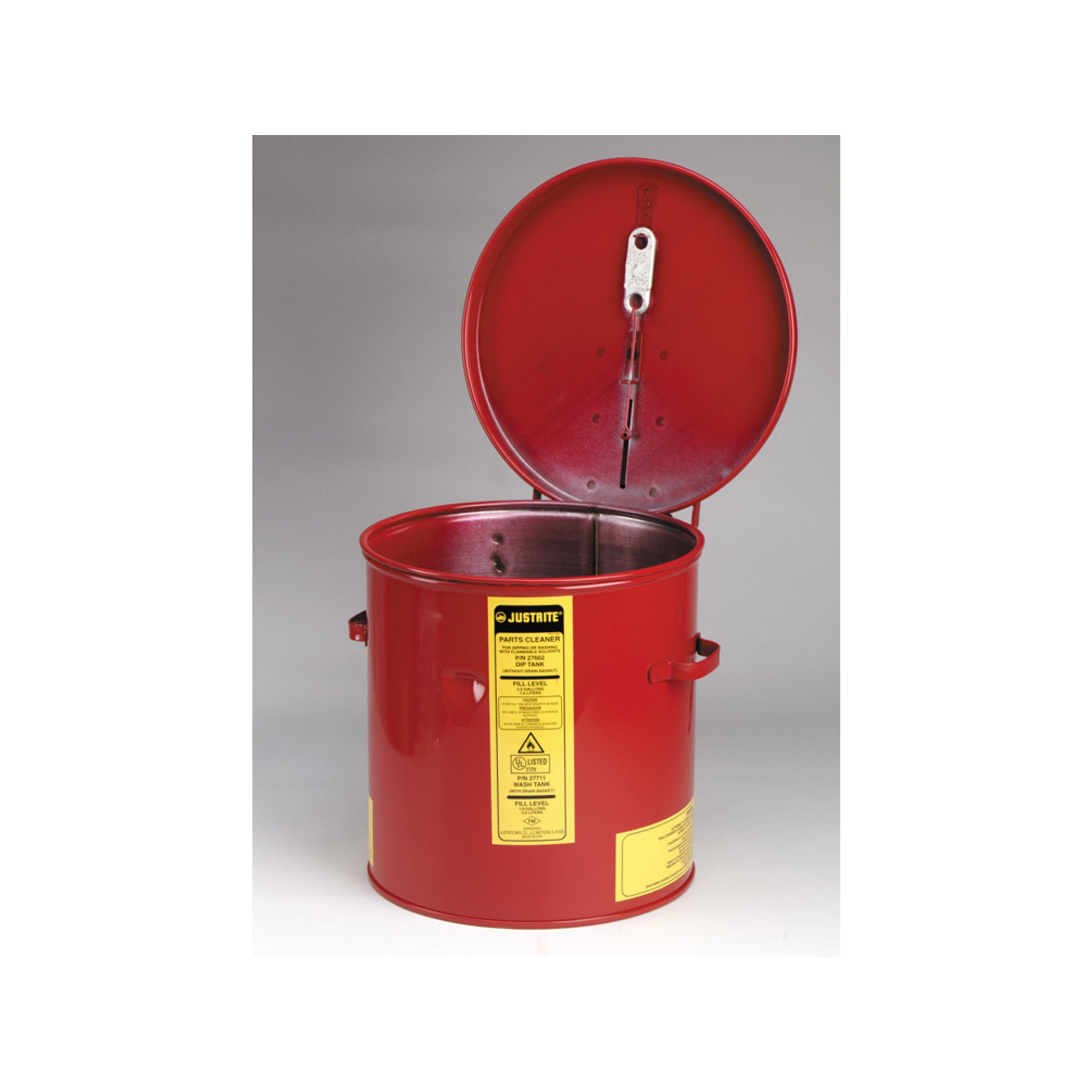 Justrite Dip Tank For Cleaning Parts - 2 Gal - Manual Cover With Fusible Link - Optnl Parts Basket - Steel - Red. Optional Parts Basket - 27602